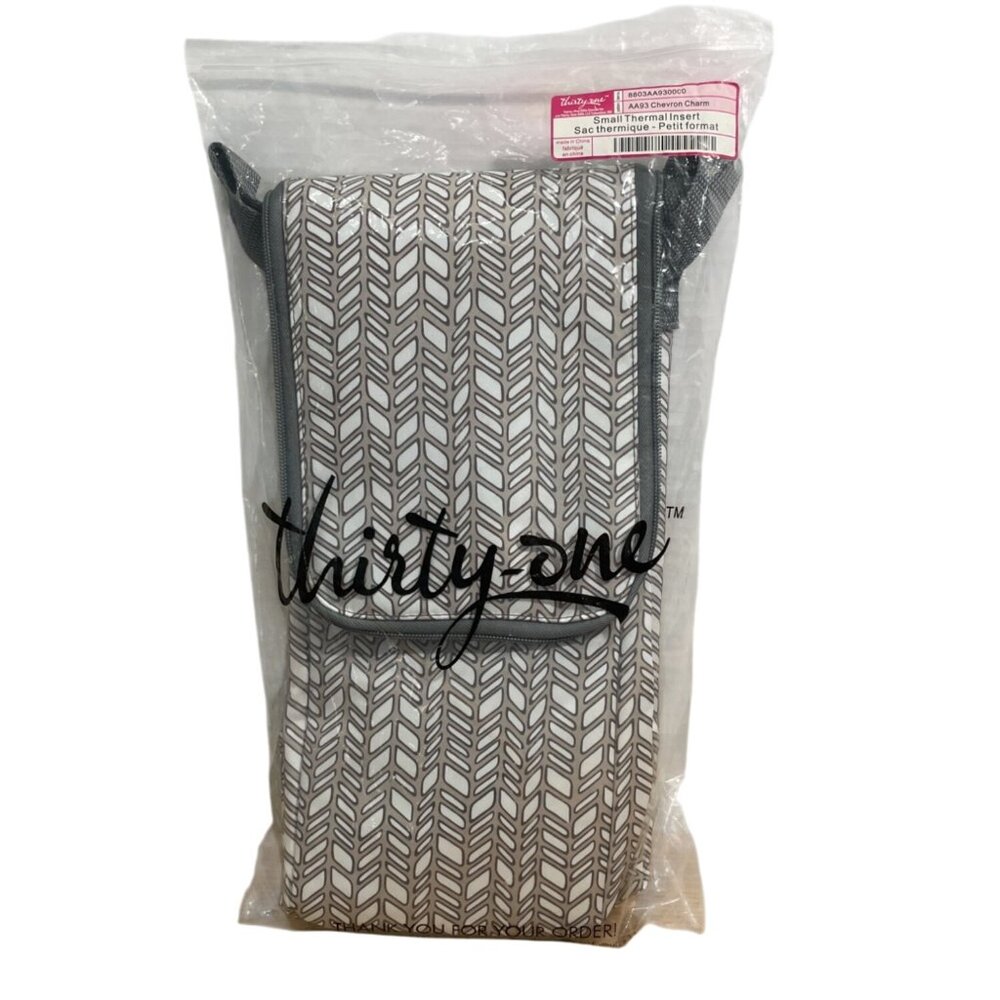 Thirty-One 31 Bag Small Thermal Insert AA93 Chevron Charm Gray White Pattern New